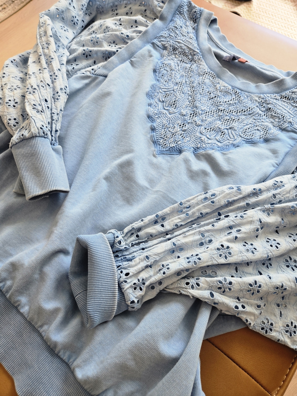 Pilcro Light Blue Eyelet Lace Pullover Top